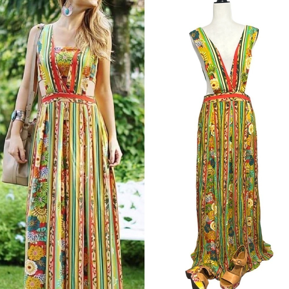 Anthropologie FARM RIO Maxi Floral Jumpskirt Viscose